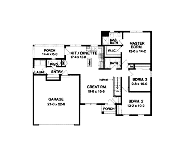 Architectural House Design - Ranch Floor Plan - Main Floor Plan #1010-2
