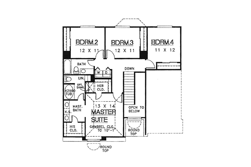 House Blueprint - Floor Plan - Upper Floor for Traditional House Plan #974-18 - 4 bed, 2.5 bath