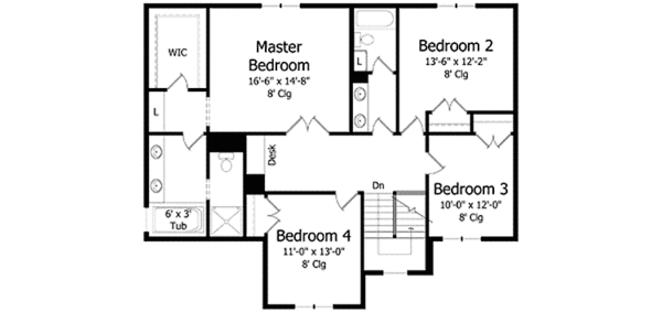 House Plan Design - Colonial Floor Plan - Upper Floor Plan #51-1005