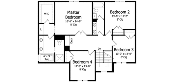 Architectural House Design - Colonial Floor Plan - Upper Floor Plan #51-1005