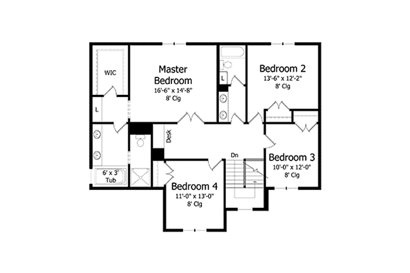 Home Plan - Floor Plan - Upper Floor for Colonial House Plan #51-1005 - 4 bed, 2.5 bath