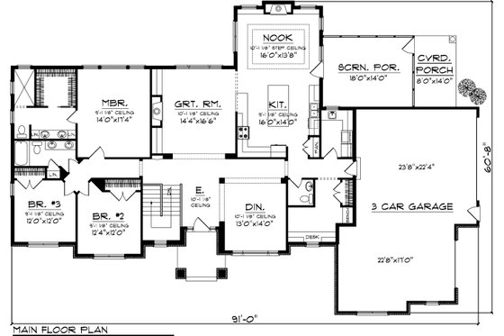 Floor Plan - Main Floor for Ranch House Plan #70-1057 - 3 bed, 2.5 bath