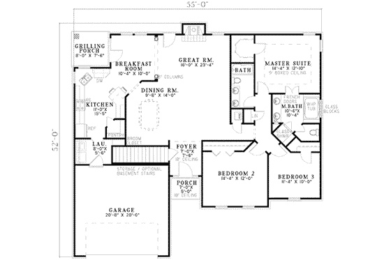Floor Plan - Main Floor for Traditional House Plan #17-2088 - 3 bed, 2 bath
