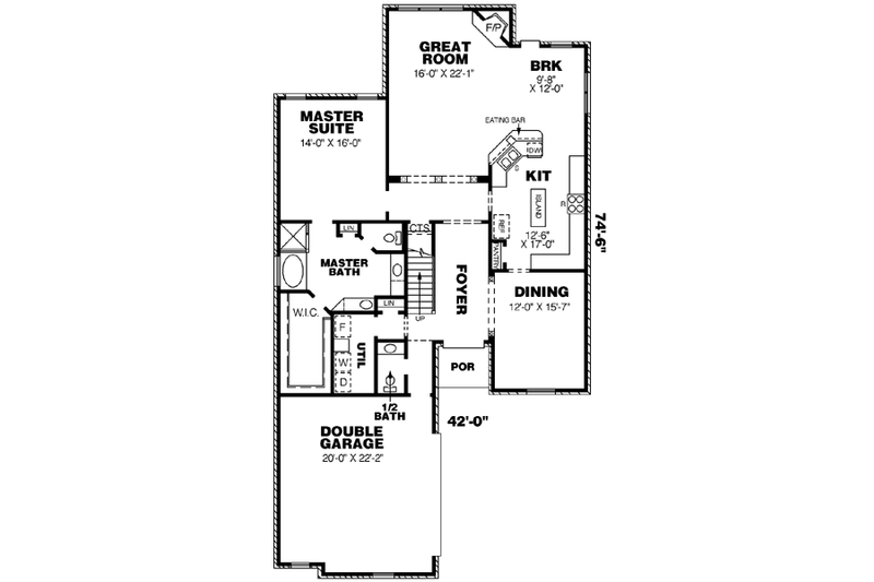 Home Plan - Floor Plan - Main Floor for Southern House Plan #34-186 - 3 bed, 2 bath