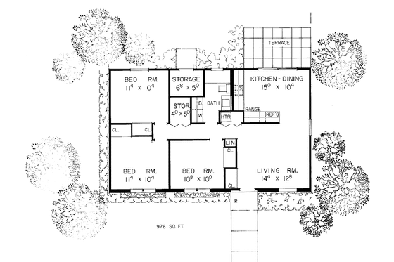 Floor Plan - Main Floor for Ranch House Plan #72-824 - 3 bed, 1 bath