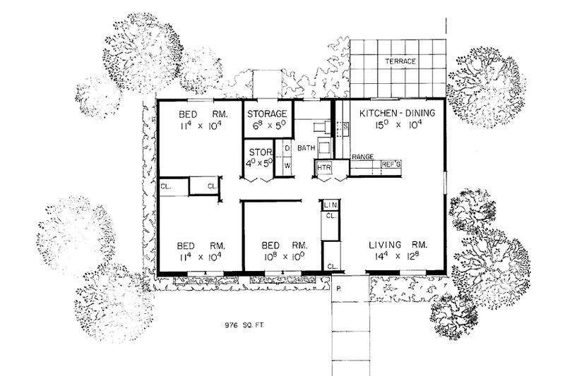 Home Plan - Floor Plan - Main Floor for Ranch House Plan #72-824 - 3 bed, 1 bath