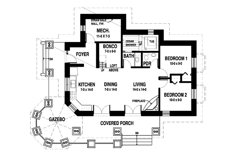 Architectural House Design - Floor Plan - Main Floor for Traditional House Plan #1042-8 - 2 bed, 1 bath