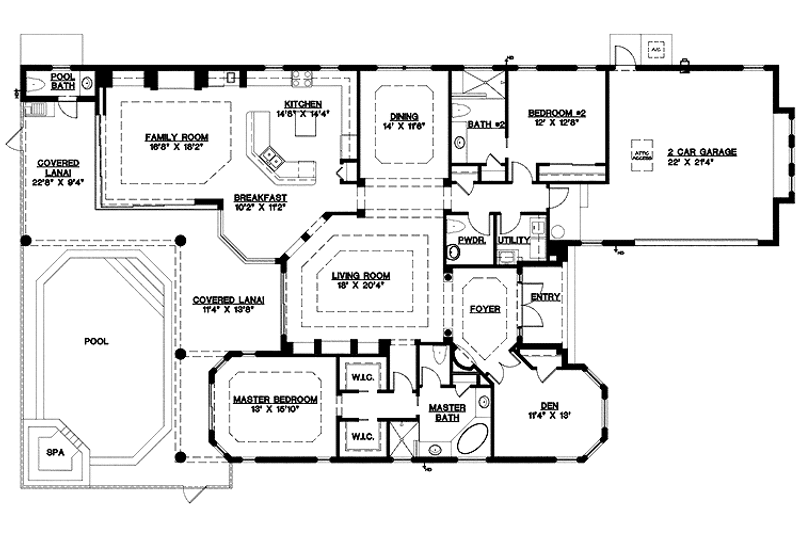House Blueprint - Floor Plan - Main Floor for Mediterranean House Plan #1017-117 - 2 bed, 2 bath