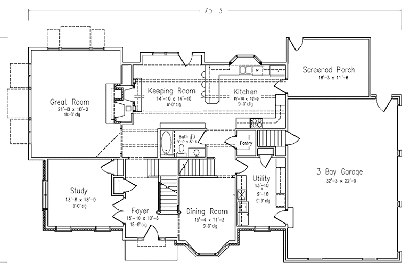 Dream House Plan - Floor Plan - Main Floor for European House Plan #994-16 - 4 bed, 3 bath