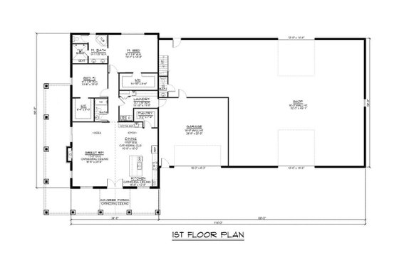 Floor Plan - Main Floor for Barndominium House Plan #1064-198 - 2 bed, 2.5 bath