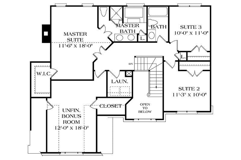 Dream House Plan - Floor Plan - Upper Floor for Colonial House Plan #453-358 - 3 bed, 2.5 bath