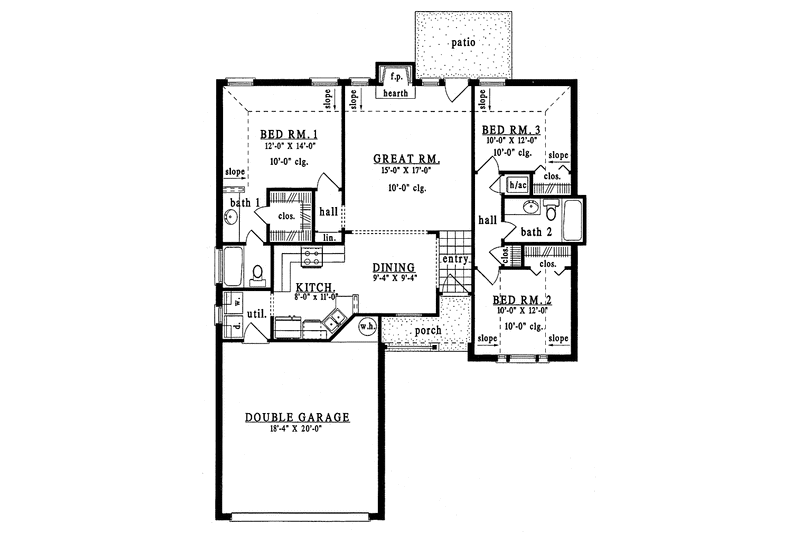 Home Plan - Floor Plan - Main Floor for Ranch House Plan #42-499 - 3 bed, 2 bath
