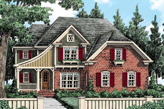 Exterior - Front Elevation 3 for Tudor House Plan #927-421 - 4 bed, 3 bath