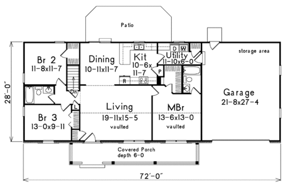 Floor Plan - Main Floor for Country House Plan #57-171 - 3 bed, 2 bath