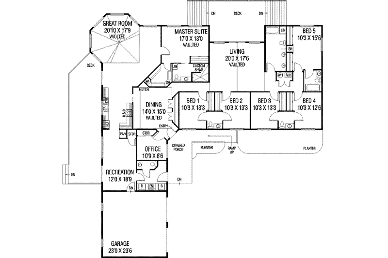 Home Plan - Floor Plan - Main Floor for Modern House Plan #60-600 - 6 bed, 4.5 bath