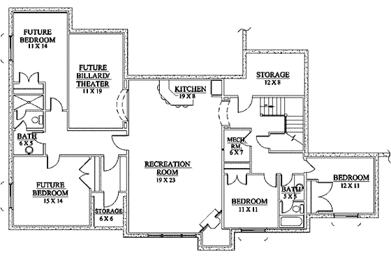 Floor Plan - Lower Floor for Adobe / Southwestern House Plan #5-151 - 4 bed, 3 bath