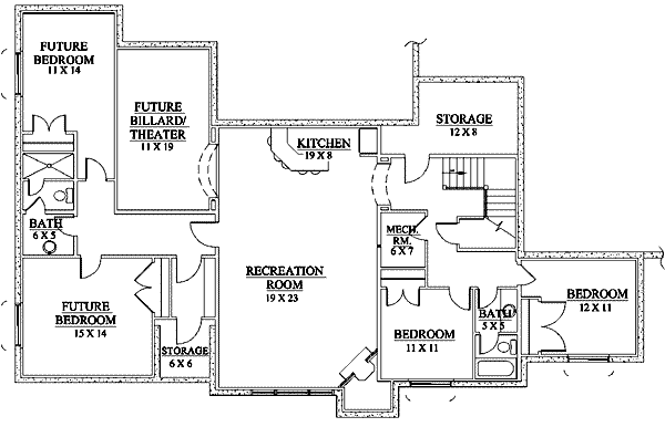 Architectural House Design - Adobe / Southwestern Floor Plan - Lower Floor Plan #5-151