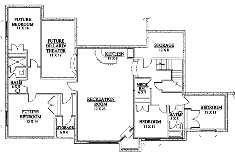 Architectural House Design - Floor Plan - Lower Floor for Adobe / Southwestern House Plan #5-151 - 4 bed, 3 bath