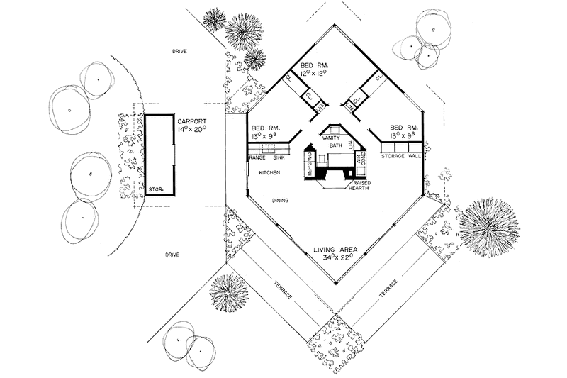 House Blueprint - Floor Plan - Main Floor for Contemporary House Plan #72-528 - 3 bed, 1 bath