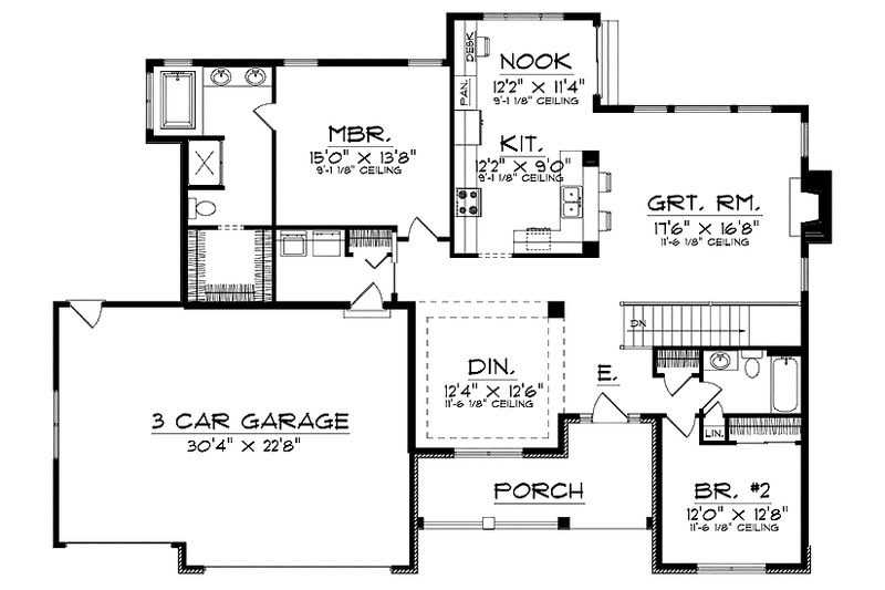 Home Plan - Floor Plan - Main Floor for European House Plan #70-1375 - 2 bed, 2 bath
