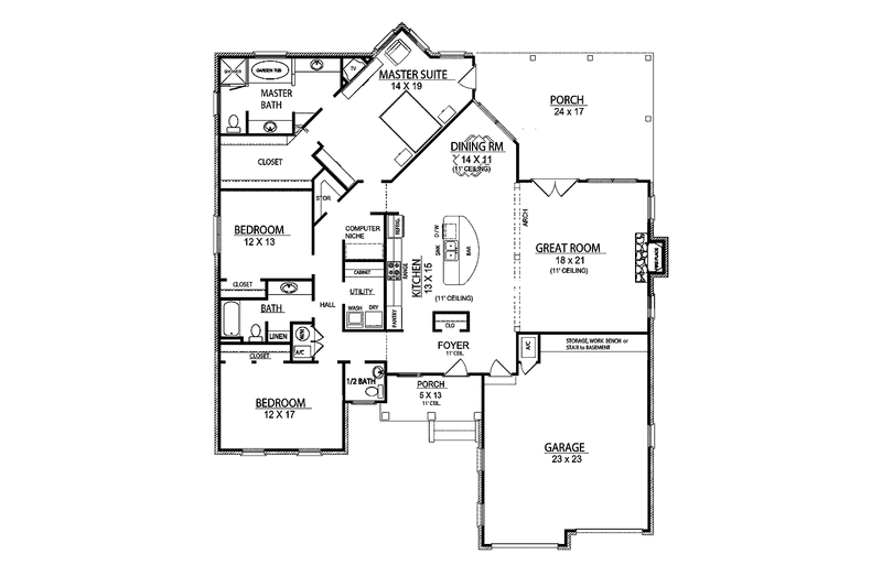 Home Plan - Floor Plan - Main Floor for European House Plan #14-272 - 3 bed, 2.5 bath