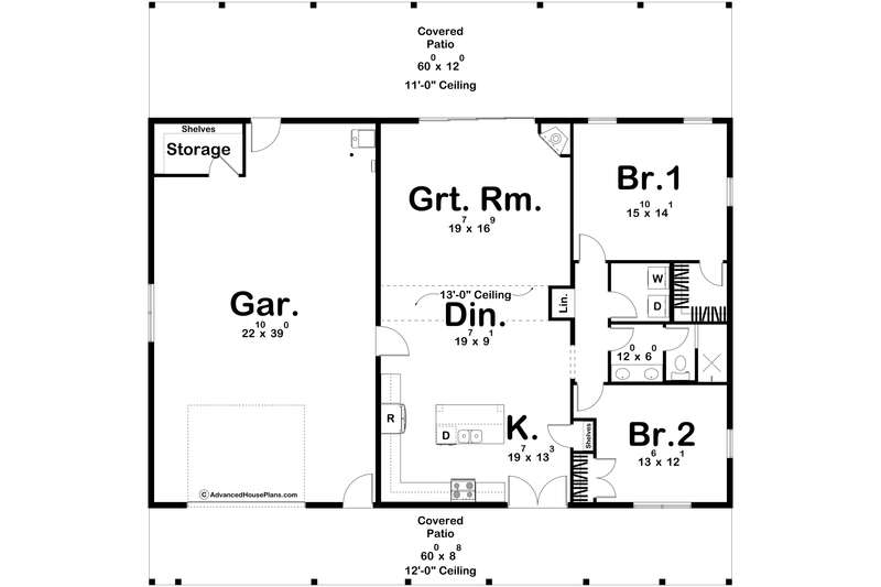 House Blueprint - Floor Plan - Main Floor for Barndominium House Plan #455-543 - 2 bed, 1 bath