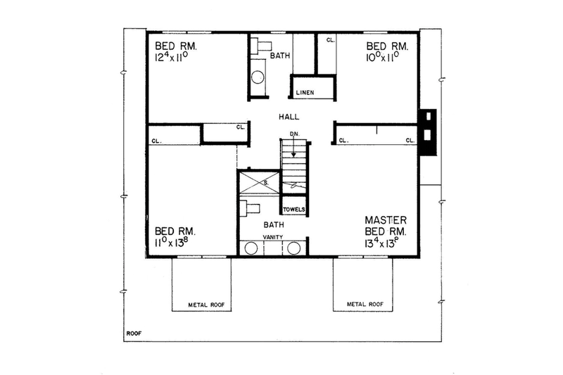 House Blueprint - Floor Plan - Upper Floor for Country House Plan #72-719 - 4 bed, 2.5 bath
