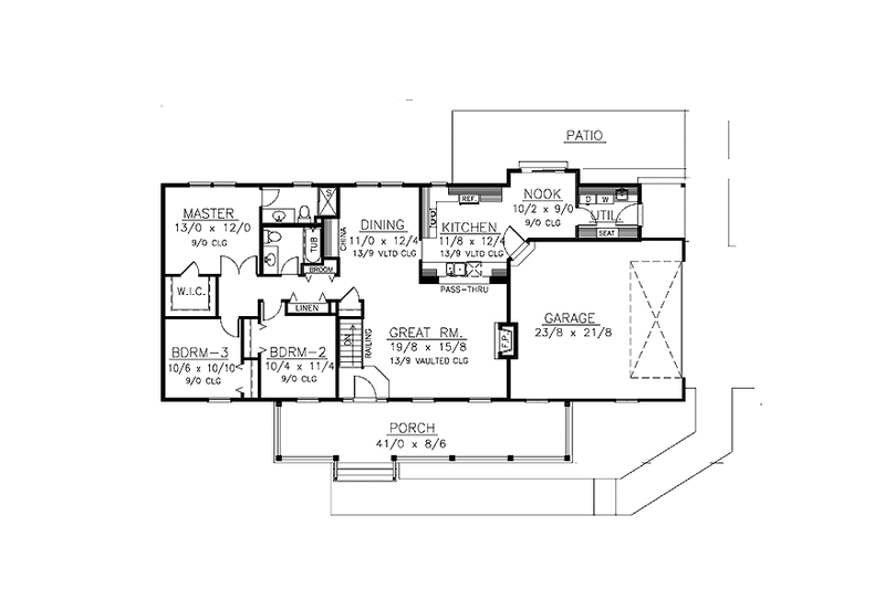Architectural House Design - Floor Plan - Main Floor for Country House Plan #1037-45 - 3 bed, 2 bath
