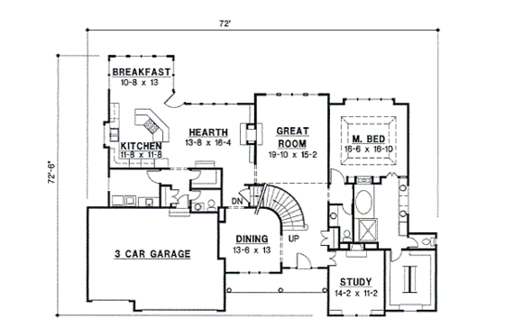 Floor Plan - Main Floor for Traditional House Plan #67-450 - 4 bed, 5 bath