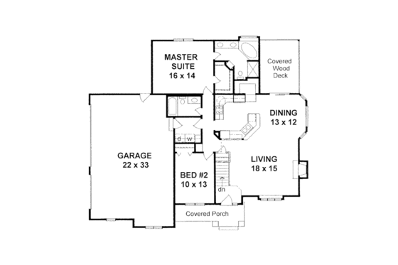 Floor Plan - Main Floor for Craftsman House Plan #58-210 - 2 bed, 2 bath