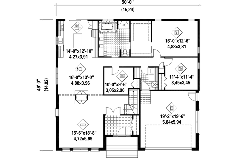 Dream House Plan - Floor Plan - Main Floor for Contemporary House Plan #25-4332 - 2 bed, 1 bath