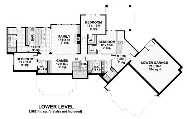 Craftsman Floor Plan - Lower Floor Plan #51-583