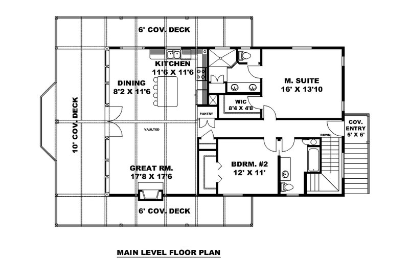 House Design - Floor Plan - Main Floor for Cabin House Plan #117-1047 - 2 bed, 3 bath