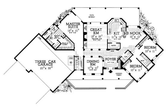 Floor Plan - Main Floor for Adobe / Southwestern House Plan #72-127 - 3 bed, 2.5 bath