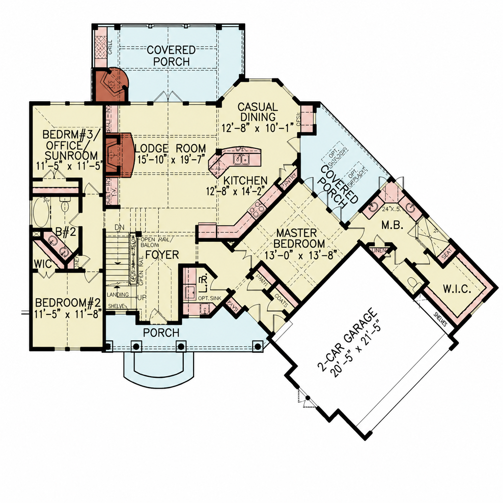 Floor Plan - Main Floor for Craftsman House Plan #54-707 - 3 bed, 2 bath