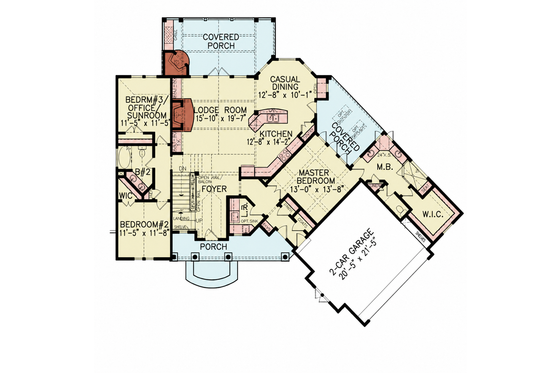 Floor Plan - Main Floor for Craftsman House Plan #54-707 - 3 bed, 2 bath
