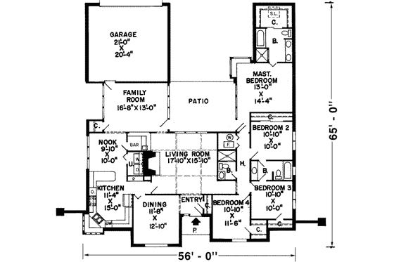 Floor Plan - Main Floor for Traditional House Plan #312-458 - 4 bed, 3 bath