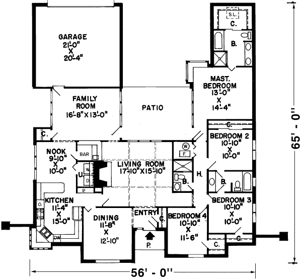 Traditional Style House Plan - 4 Beds 3 Baths 2285 Sq/Ft Plan #312-458 ...