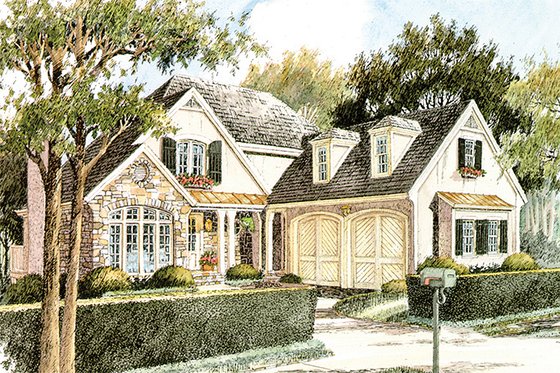 Exterior - Front Elevation 3 for European House Plan #429-50 - 3 bed, 2.5 bath