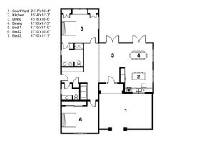 Floor Plan - Main Floor for Adobe / Southwestern House Plan #497-60 - 2 bed, 1.5 bath