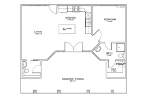 Floor Plan - Main Floor for Mediterranean House Plan #8-156 - 1 bed, 2 bath