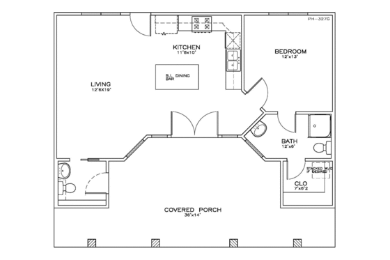 Floor Plan - Main Floor for Mediterranean House Plan #8-156 - 1 bed, 2 bath