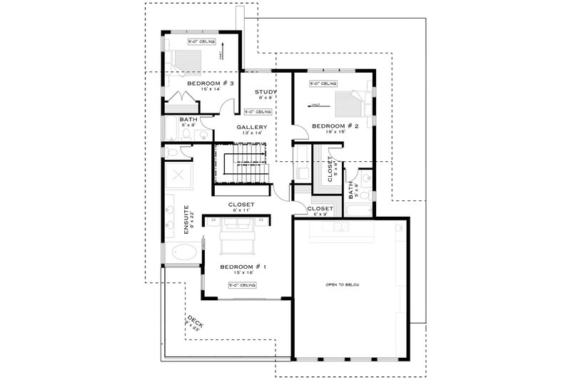 House Blueprint - Floor Plan - Upper Floor for Contemporary House Plan #1101-63 - 3 bed, 3.5 bath