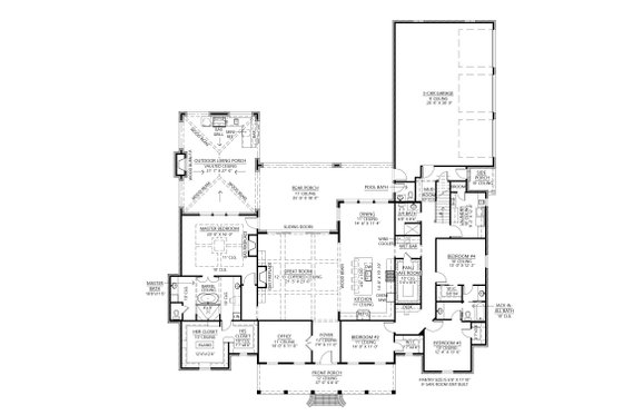 Floor Plan - Main Floor for Southern House Plan #1074-52 - 4 bed, 3.5 bath