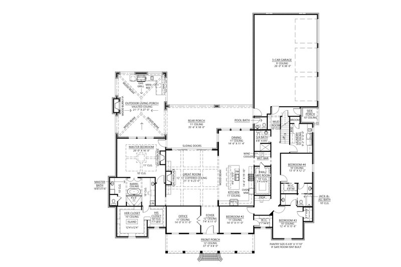 House Plan Design - Floor Plan - Main Floor for Southern House Plan #1074-52 - 4 bed, 3.5 bath