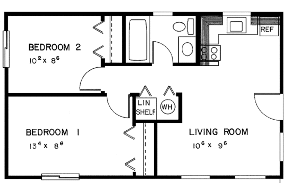 Floor Plan - Main Floor for Country House Plan #60-677 - 2 bed, 1 bath