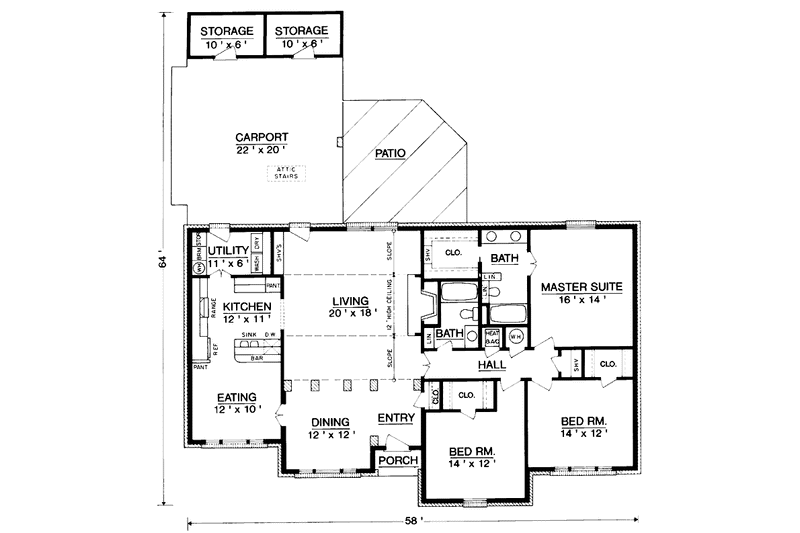 Home Plan - Floor Plan - Main Floor for Ranch House Plan #45-489 - 3 bed, 2 bath