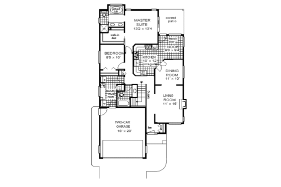 Floor Plan - Main Floor for Ranch House Plan #18-132 - 2 bed, 2 bath