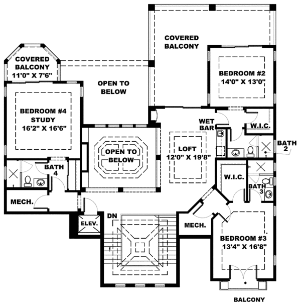 Architectural House Design - Mediterranean Floor Plan - Upper Floor Plan #1017-110