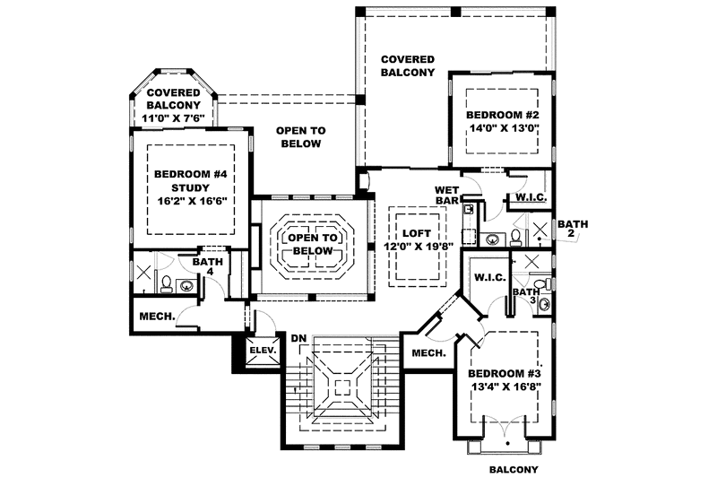 Home Plan - Floor Plan - Upper Floor for Mediterranean House Plan #1017-110 - 4 bed, 5.5 bath